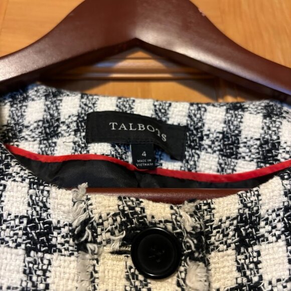 Talbots Black and White Gingham Tweed Jacket Size Small Size 4 - Picture 2 of 11